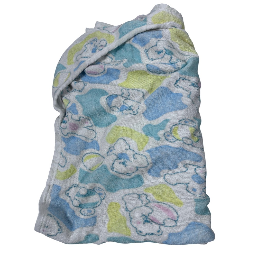 Little Wonders Hooded Baby Towel OS Blue Yellow Vintage Bear Print Unisex